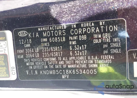 2019 Kia Sedona Lx из США, поврежденный, VIN KNDMB5C18K6534005